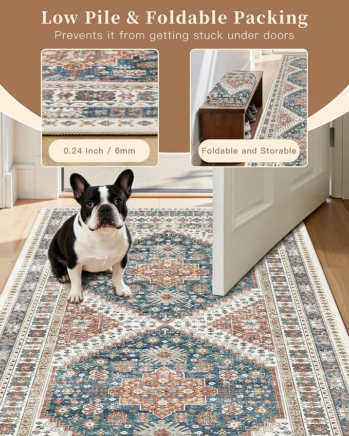 Madane Hallway Runner Rug 3x10 Washable Kitchen Runners 10ft, Navy Blue