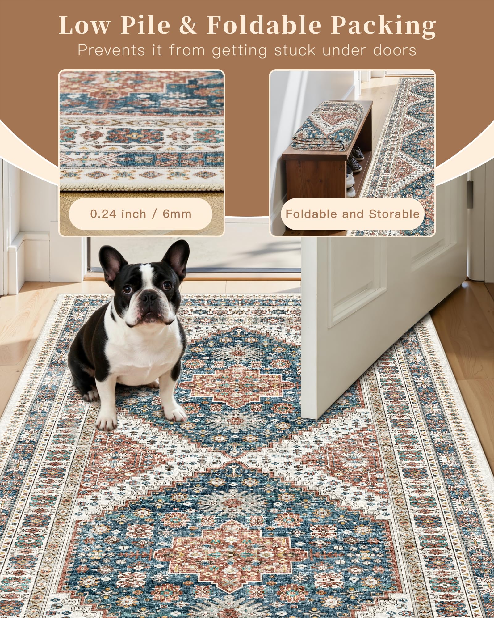 Madane Hallway Runner Rug 3x10 Washable Kitchen Runners 10ft, Navy Blue