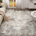 UERMEI Square Area Rugs: Washable 8x8 Neutral Modern Abstract Carpet for Living Room Bedroom - Soft Floor Mat with Non Slip Backing for Kitchen Nursery Dorms Farmhouse Home Decor - Brown Grey