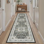 Madane Washable Runner Rug 2x8, Runners for Hallways Non-Slip Kitchen Runner Rugs Ultra-Thin Laundry Room Carpet Runner for Entrance Living Dinning Room Foyer, Grey Green/Black Olive