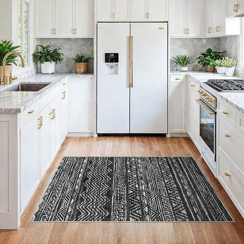 3x4 Area Rug Washable Moroccan: Non Slip Entryway Floor Mat Charcoal Gray