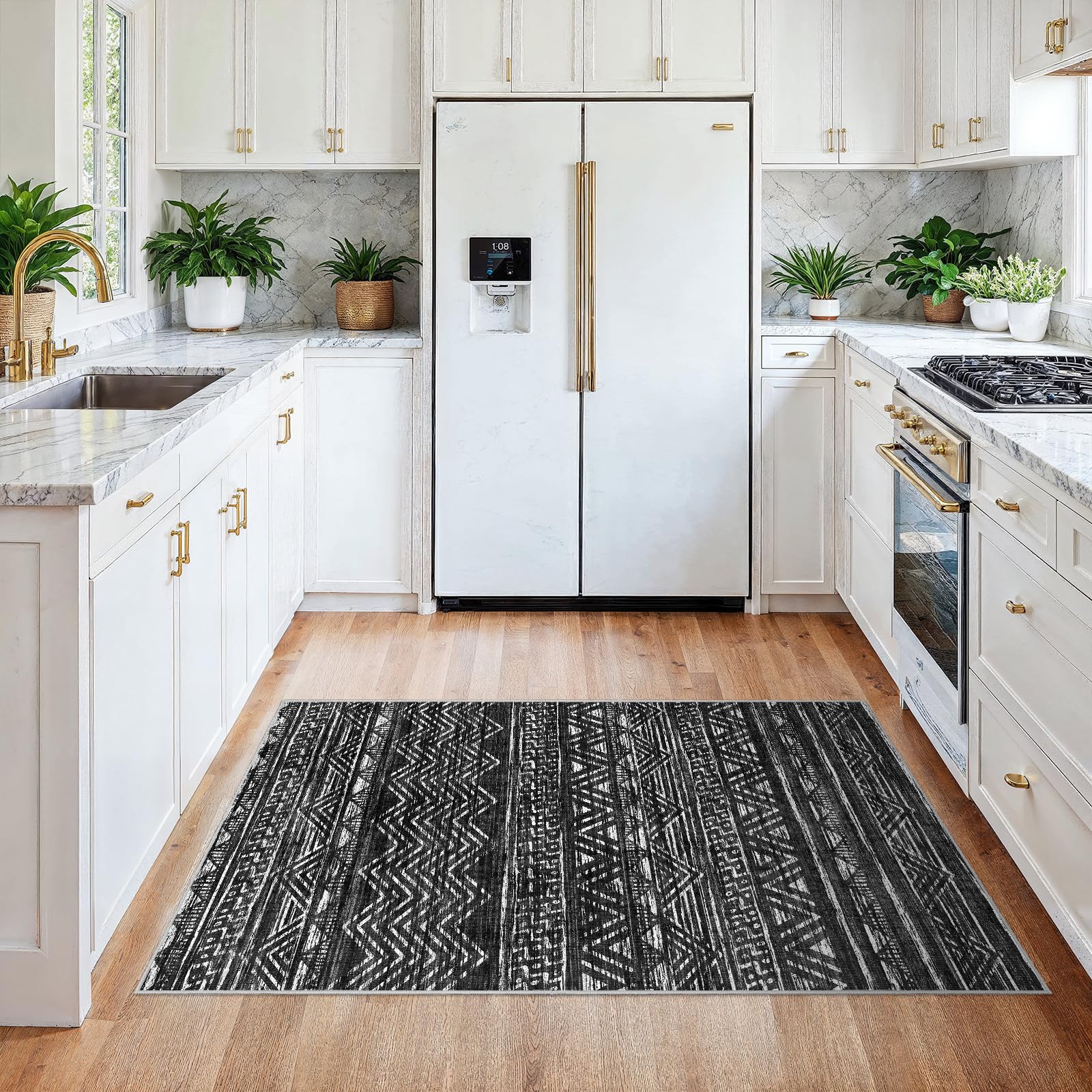 3x4 Area Rug Washable Moroccan: Non Slip Entryway Floor Mat Black