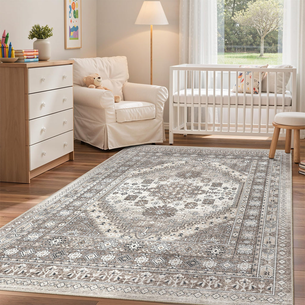 zesthome 3x5 Rug for Entryway,Washable Area Rug,Brown
