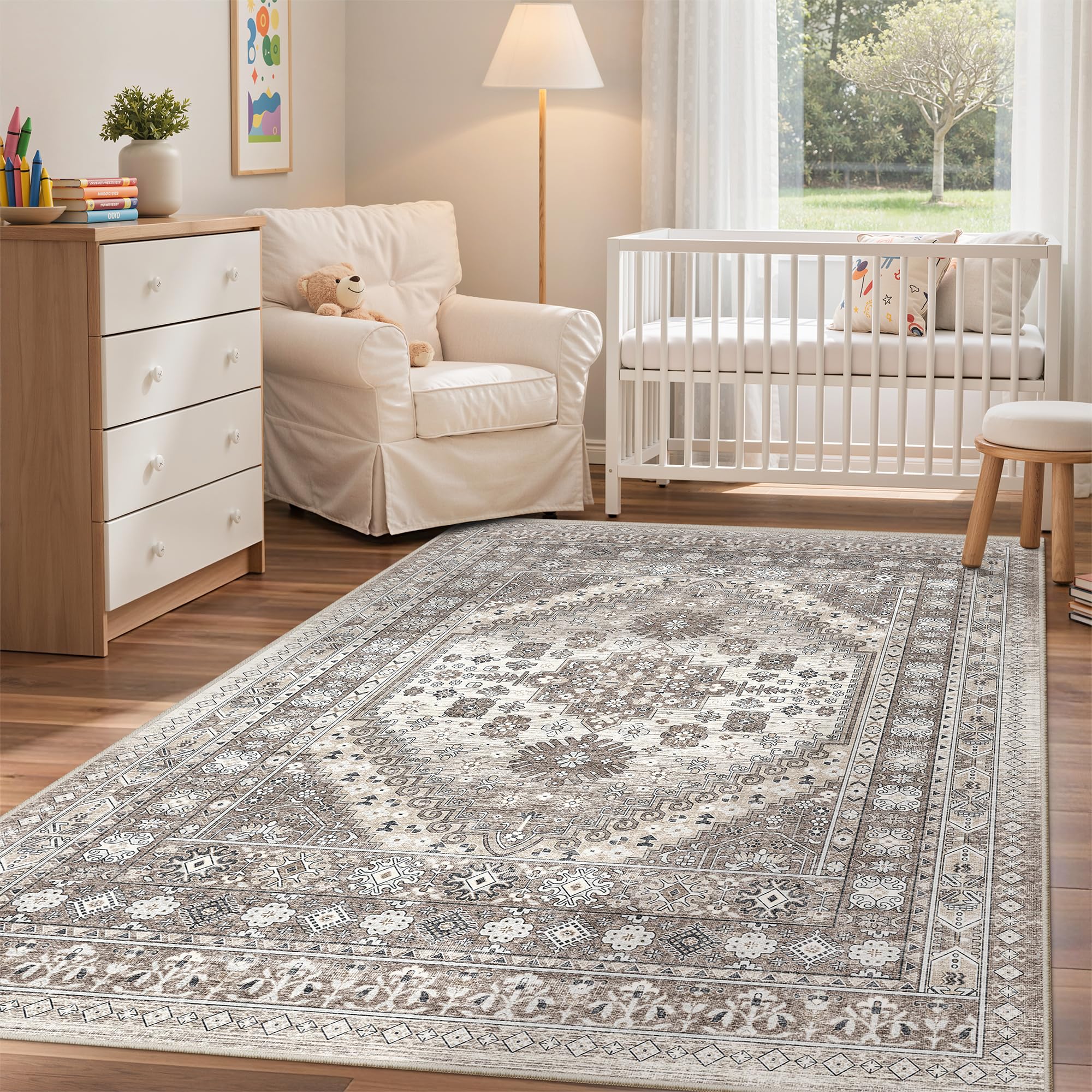 zesthome 3x5 Rug for Entryway,Washable Area Rug,Brown