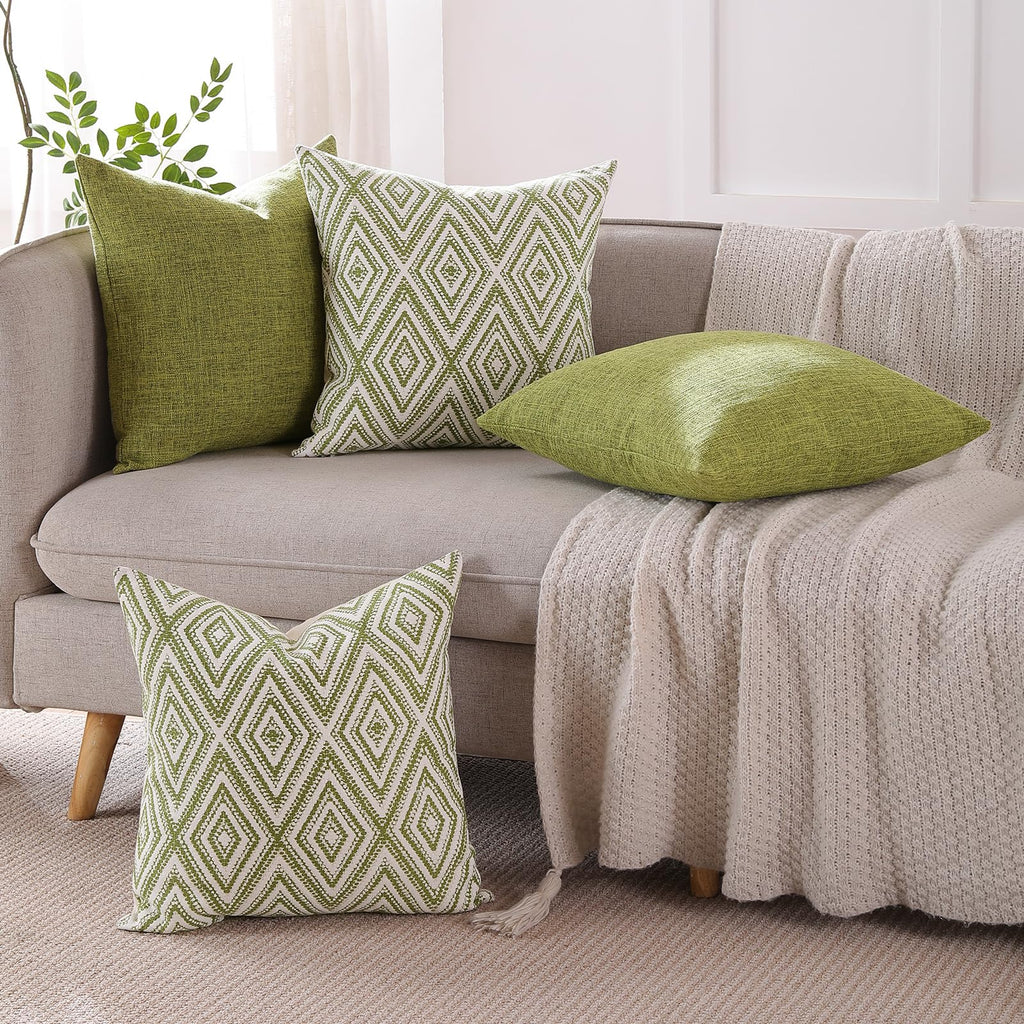 HPUK Throw Pillow Covers 20x20, 4 Pack, Green Textured Couch Pillow Covers