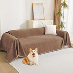 MYSKY HOME Loveseat Cover Camel Couch Cover Sectional Couch Covers for 2 Cushion Couch Sofa Thick Universal Chenille Sofa Cover with Tassel Durable Furniture Protector for Dogs 91" x 118"