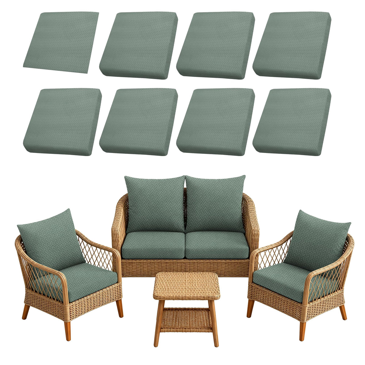 SUKAIKEQA 8PCS Patio Cushion Covers.Patio Furniture Couch SeatSlipcovers