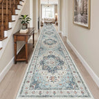 Madane 3x20 Hallway Runner Rug - Extra Long Carpet Runners for Hallways 20ft Non Slip Stain Resistant Rugs Runner for Living Room Bedroom 20 Feet Distressed Floor Carpet for Kitchen, Blue