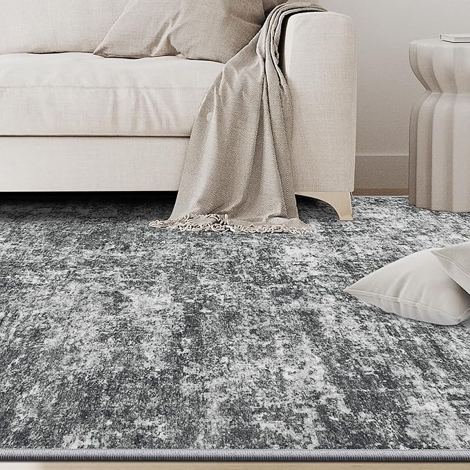 5x7 Area Rugs for Living Room Rug Washable: Abstract Rug for Dining Room Bedroom Carpet Non Slip 5 by 7 Indoor Modern Nursery Home Office Black Grey