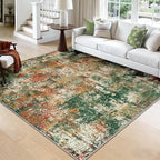 Washable Area Rugs Square 8ft Non-Slip Modern Abstract Soft for Living Room Entryway Bedroom Nursery, Print Pattern, Green Orange Rust Red Cream Colorful