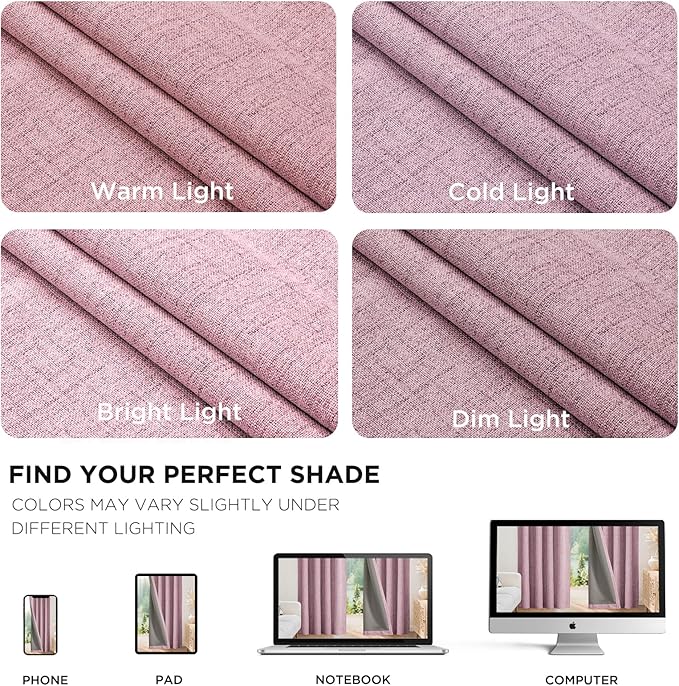 Joydeco Blackout Curtains for Bedroom - 100% Light Blocking 2 Panels Set Pink Drapes 42" W x 96" L, Thermal Insulated Room Darkening Curtains, Linen Textured for Living Room, Rod Pocket & Back Tabs