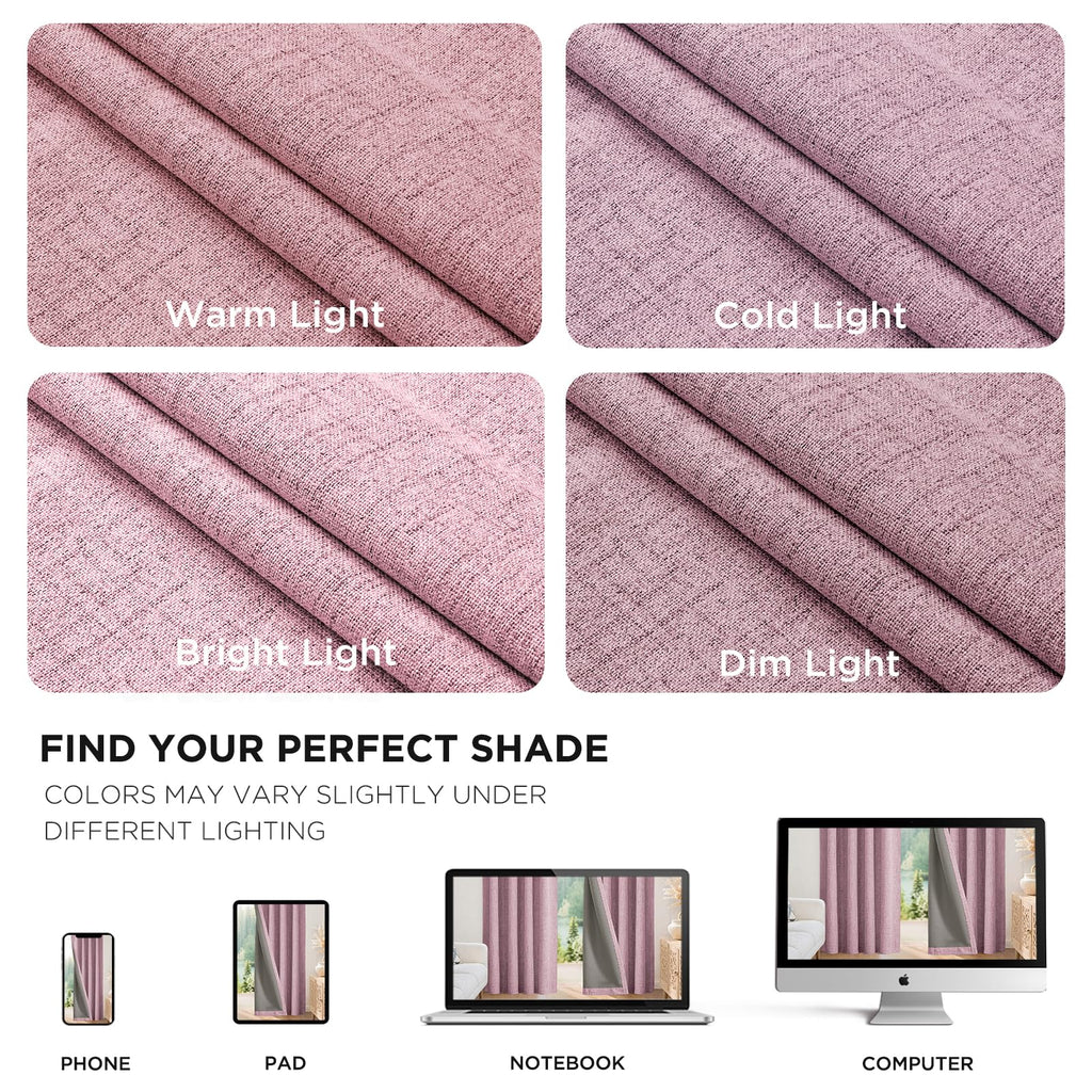Joydeco Blackout Curtains for Bedroom - 120 Inch Long 100% Light Blocking 2 Panels Set Pink Drapes, Thermal Insulated Room Darkening Curtains, Linen Textured for Living Room, Rod Pocket & Back Tabs