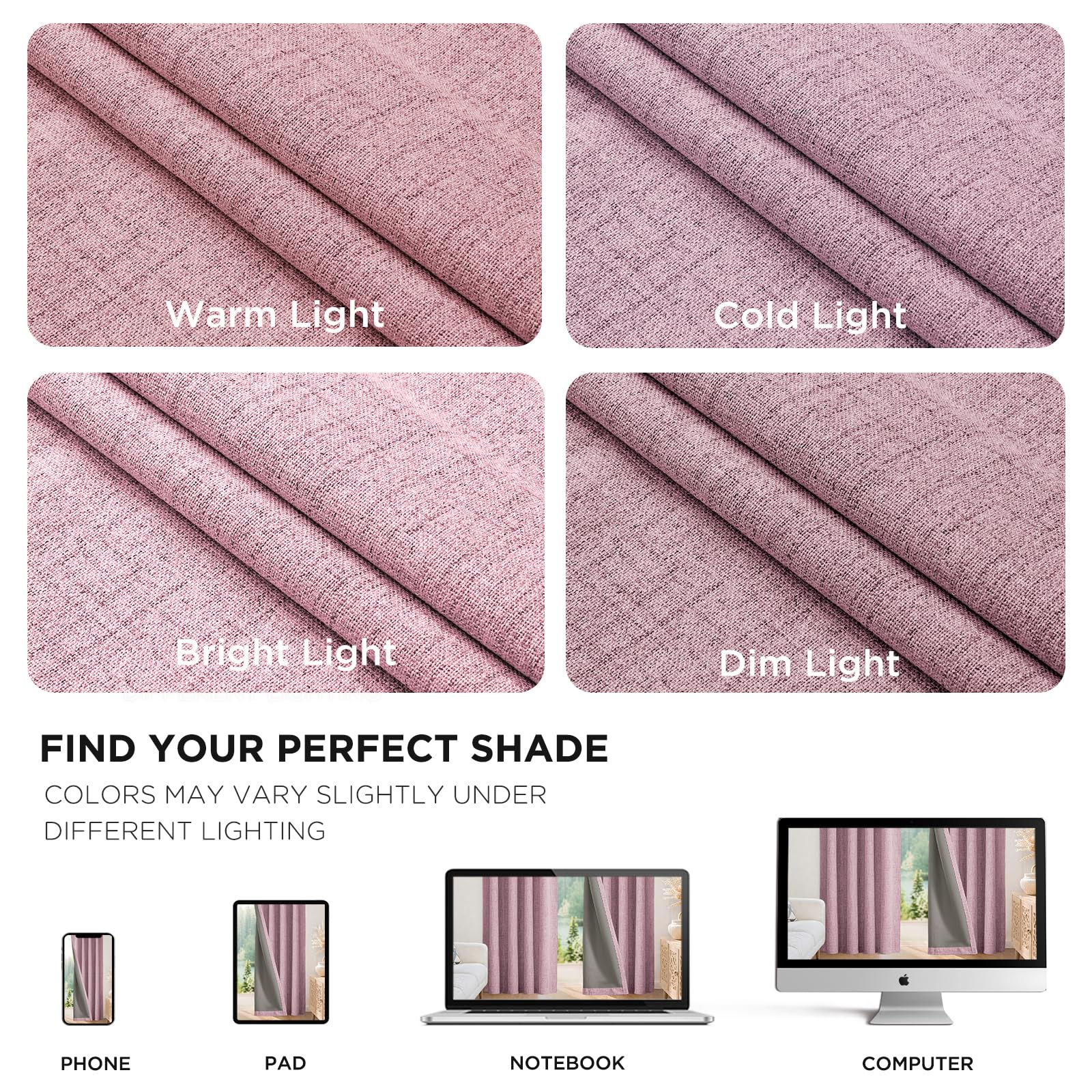 Joydeco Linen Blackout Curtains for Bedroom - 100% Light Blocking 1 Panels, Pink Drapes 100" W x 108" L, Thermal Insulated Room Darkening Curtains for Living Room, Rod Pocket & Back Tabs