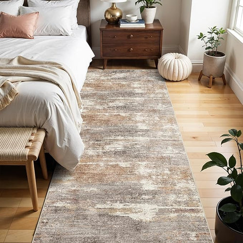 2x6 Runner Rug Washable Abstract: Non Slip Kitchen Floor Mat Brown/Brick