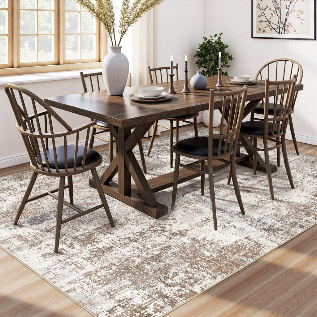 UERMEI Area Rug Living Room Rugs - Washable Neutral Modern Abstract Soft Thin Rug Indoor Floor No Slip Rug Carpet for Bedroom Under Dining Table Home Office Decor - Brown/Grey/Red - 6x9