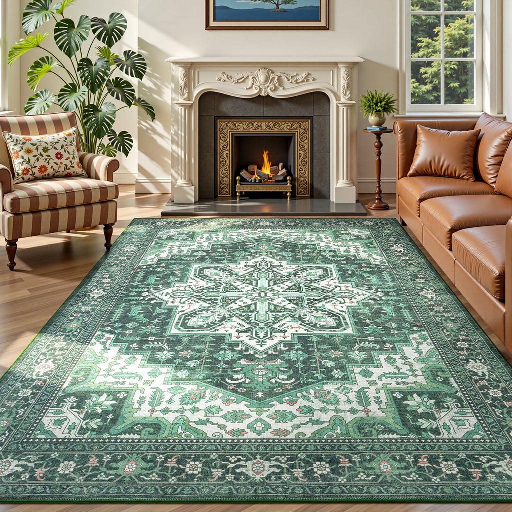 Rugflix 9x12 Area Rugs for Living Room, Washable Beige Grey Large Rug