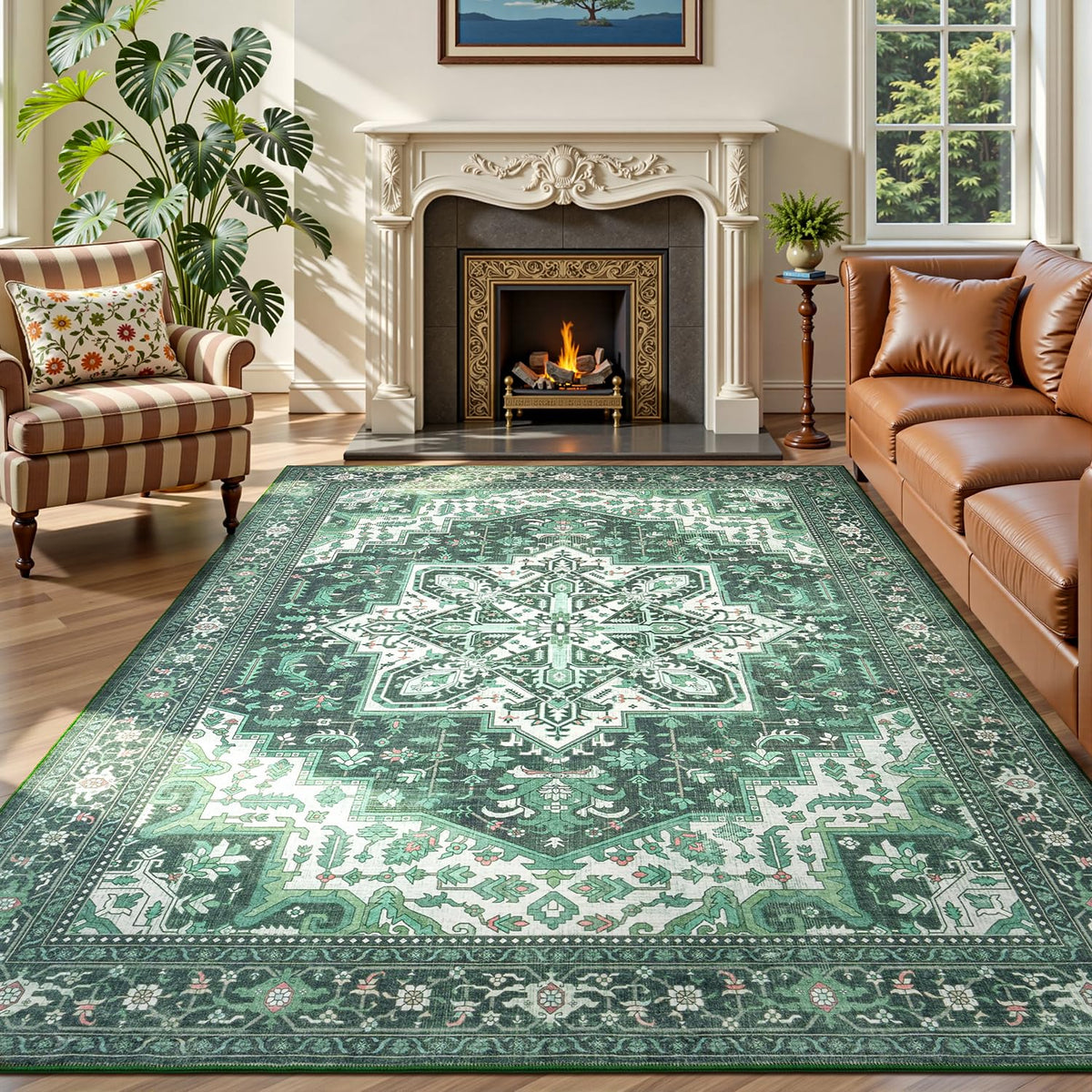 Rugflix 9x12 Area Rugs for Living Room, Washable Beige Grey Large Rug