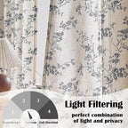 Lazzzy Black Floral Linen Curtains 96 Inch Farmhouse Back Tab Drapes for Living Room Bedroom Light Filtering Vintage Grandmillennial Rod Pocket Curtains, 2 Panels, W38 x L96, Black on Beige