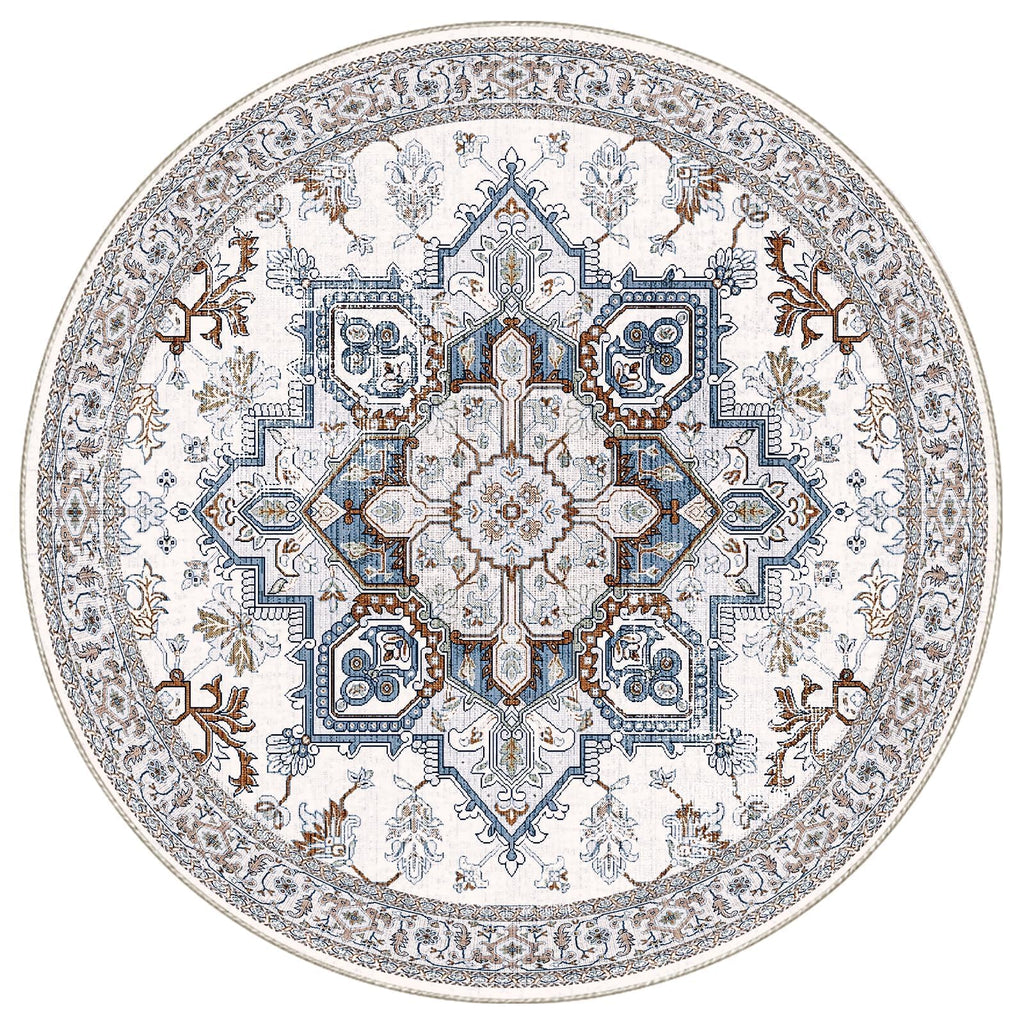 OPPODREAM Soft Area Rugs 6', Persian-Inspired Washable Rug, Cream White & Blue