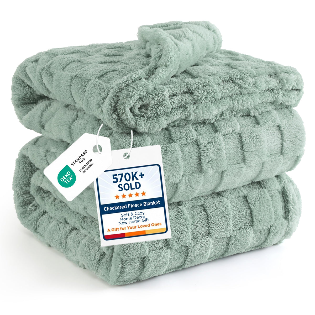 Bedsure Checkered Soft Cozy Queen Blanket for Bed, Sage Green, 90"×90"