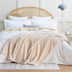 EXQ Home Fleece Throw Blanket for Couch or Bed - 3D Imitation Turtle Shell Jacquard Decorative Blankets - Cozy Soft Lightweight Fuzzy Flannel Blanket Suitable for All Seasons(50"×60",Beige)