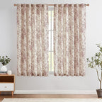 jinchan Linen Blend Curtain Floral Curtains for Living Room 63 Inch Length Farmhouse Brick Red Printed Curtain Rod Pocket Back Tab Peony Flower Patterned Drapes Curtains Set 2 Panels