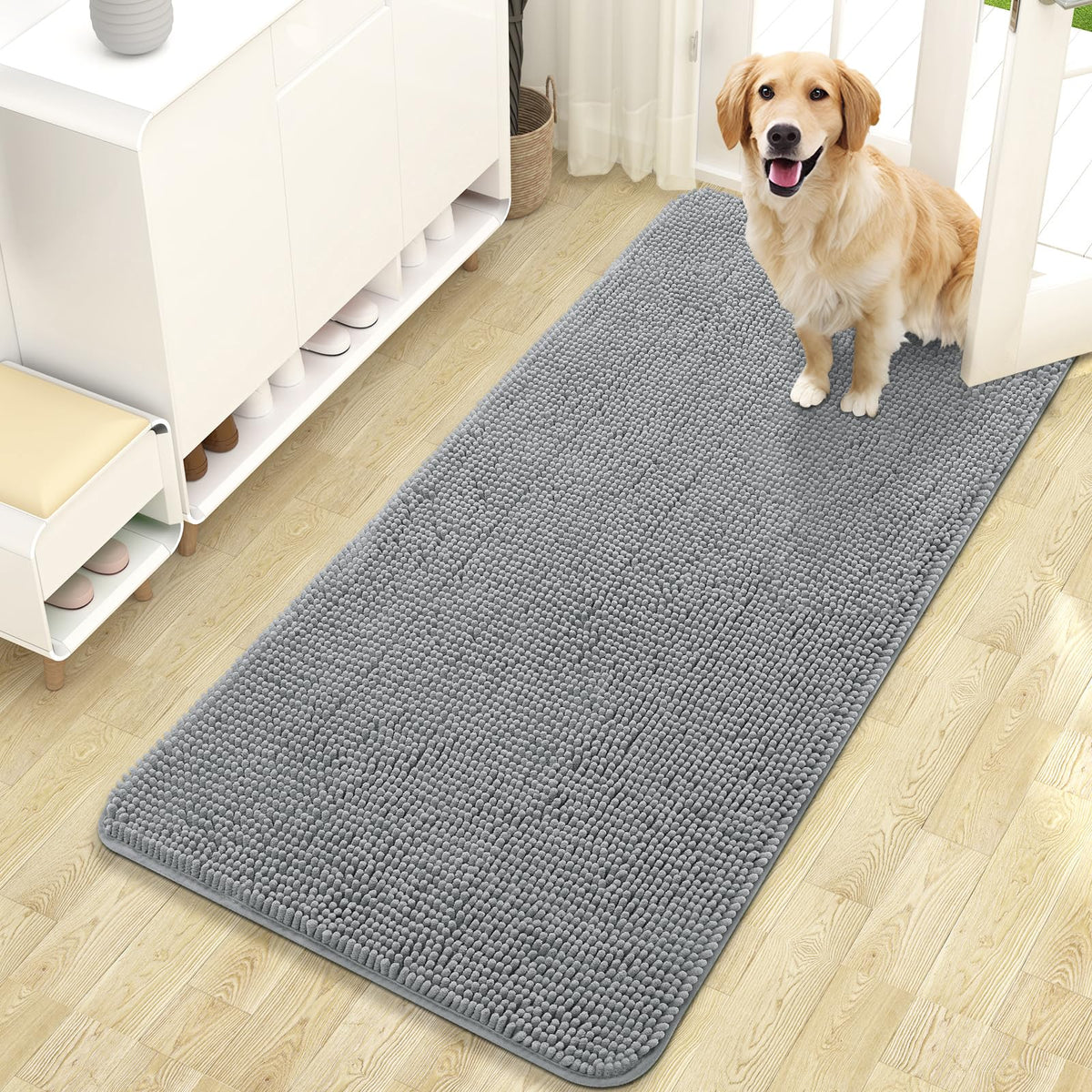 OLANLY Dog Door Mat for Muddy Paws 47x24, Super Absorbent Chenille Mud Mat