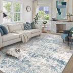 PureCozy Blue 8x10 Area Rug Washable Modern Abstract Living Room Carpet Non Slip Neutral Low Pile Soft Contemporary Aesthetic Bedroom Large Rug Indoor Office Dining Room Playroom