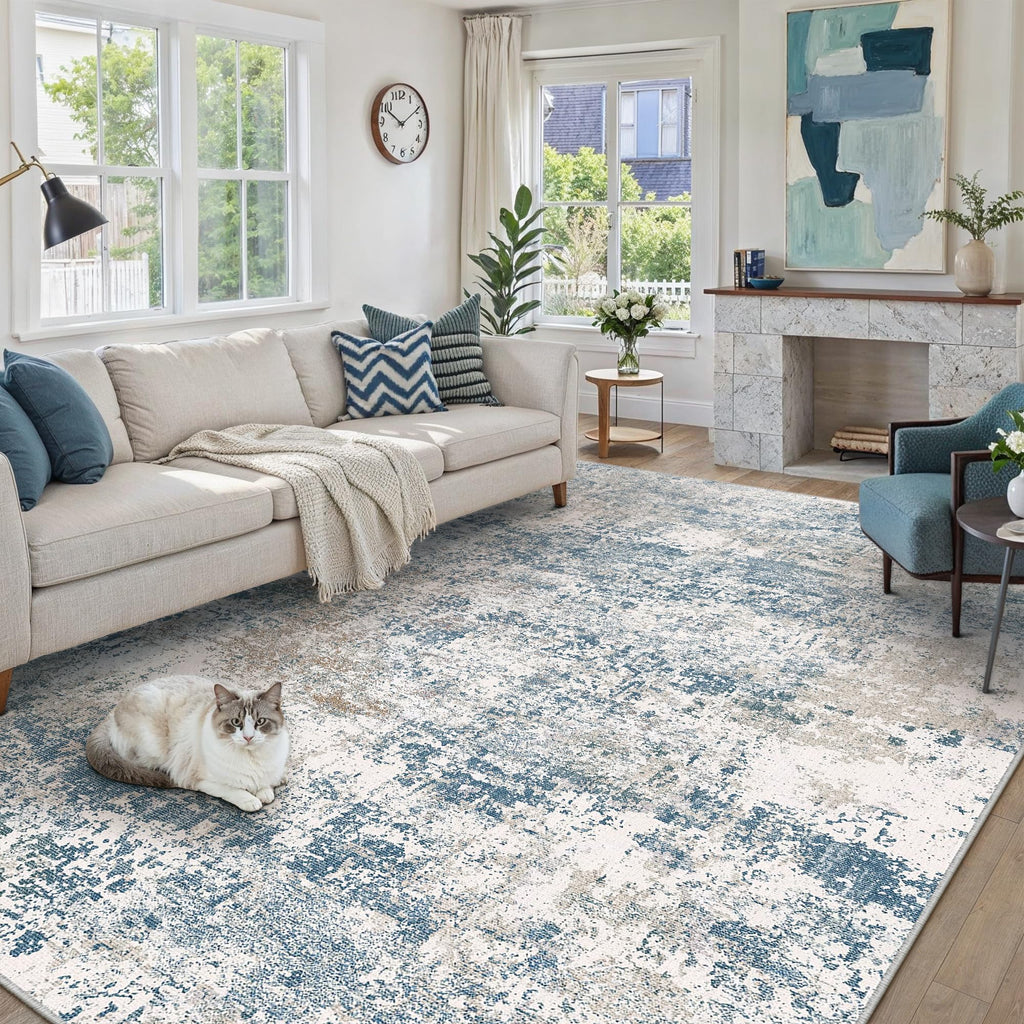 PureCozy Blue Area Rug 8x10 Modern Abstract