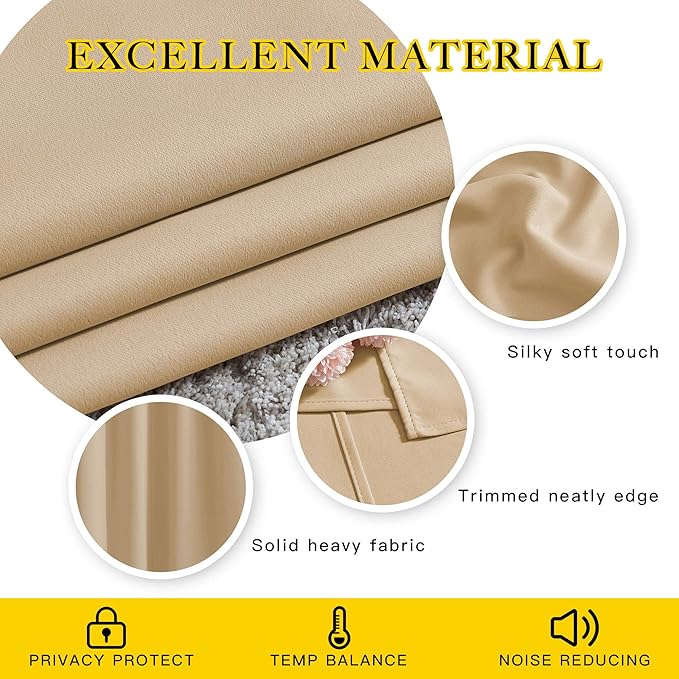 NICETOWN 80 inch Curtains Privacy for Doorway - Thermal Insulated Grommet Window Treatments Room Darkening Sound Reducing for Bedroom/Home Office (Biscotti Beige, Set of 2, W46 x L80)