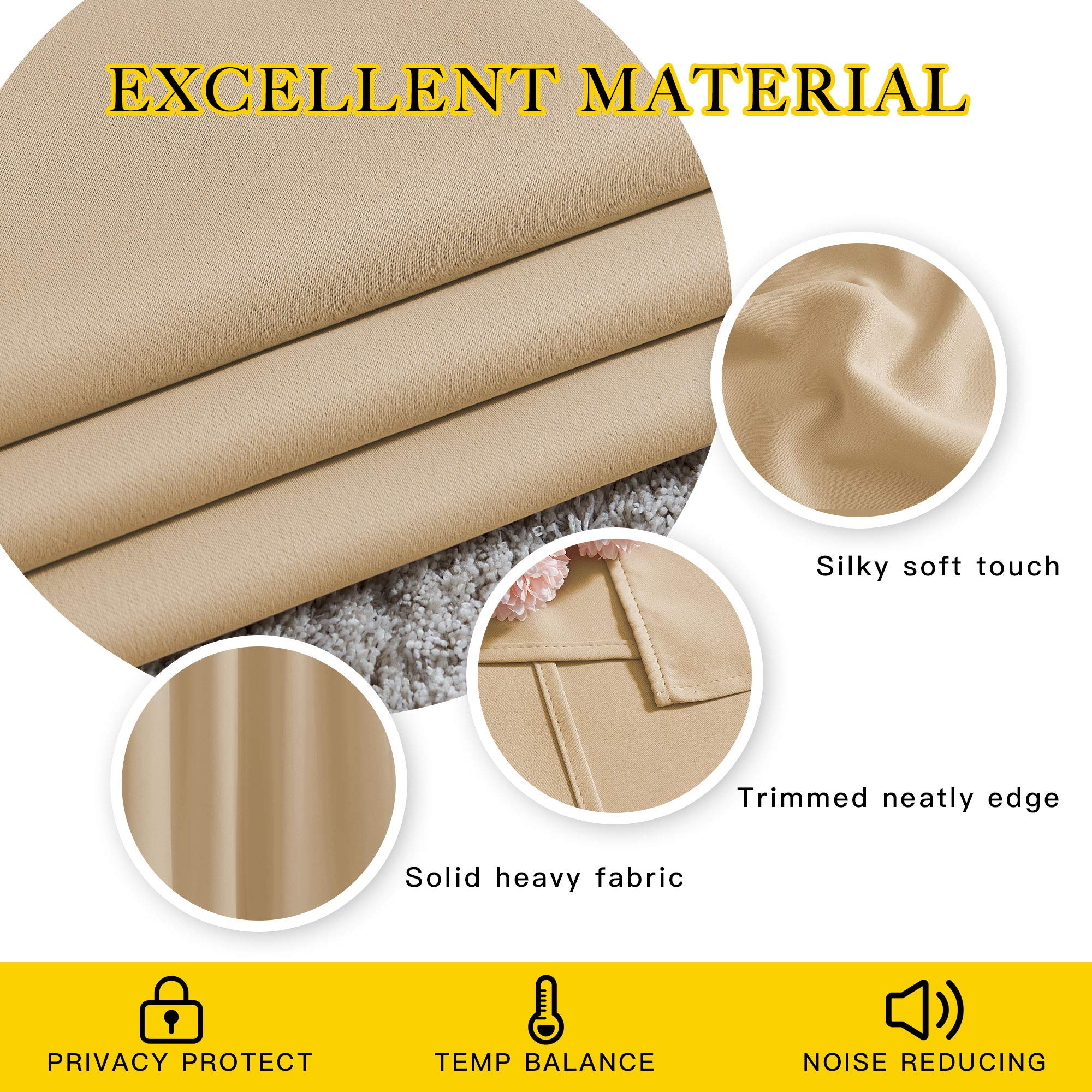 NICETOWN Bedroom Curtains Room Darkening Draperies - Biscotti Beige Room Darkening Drapes/Panels for Bedroom, Grommet Top 2-Pack, 52 x 63 inches Long, Thermal Insulated, Privacy Assured