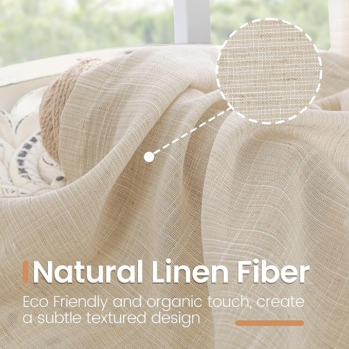 BGment Short Natural Sheer Linen Curtains 30 Inch Length for Windows, Small Drapes Lightweight Rustic Textured for Cafe Bathroom Over Sink Decor Rod Pocket, 2 Panels Set, 24 Inch Wide