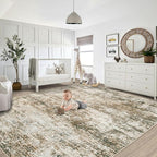 8x10 Area Rugs for Living Room, Washable Modern Abstract Large Area Rug Neutral Soft Non Slip Kids Rug Stain Resistant Indoor Carpet for Bedroom Nursery Dining Room Playroom(Brown, 8'x10')