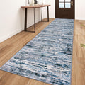 Lansny Modern Abstract Runner Rug 3x10, Grey Blue White Washable Kitchen Runner Non-Slip Soft Hallway Rug Runner Thin Print Faux Wool Carpet for Entryway Bedroom Laundry Room Indoor Home Office Decor