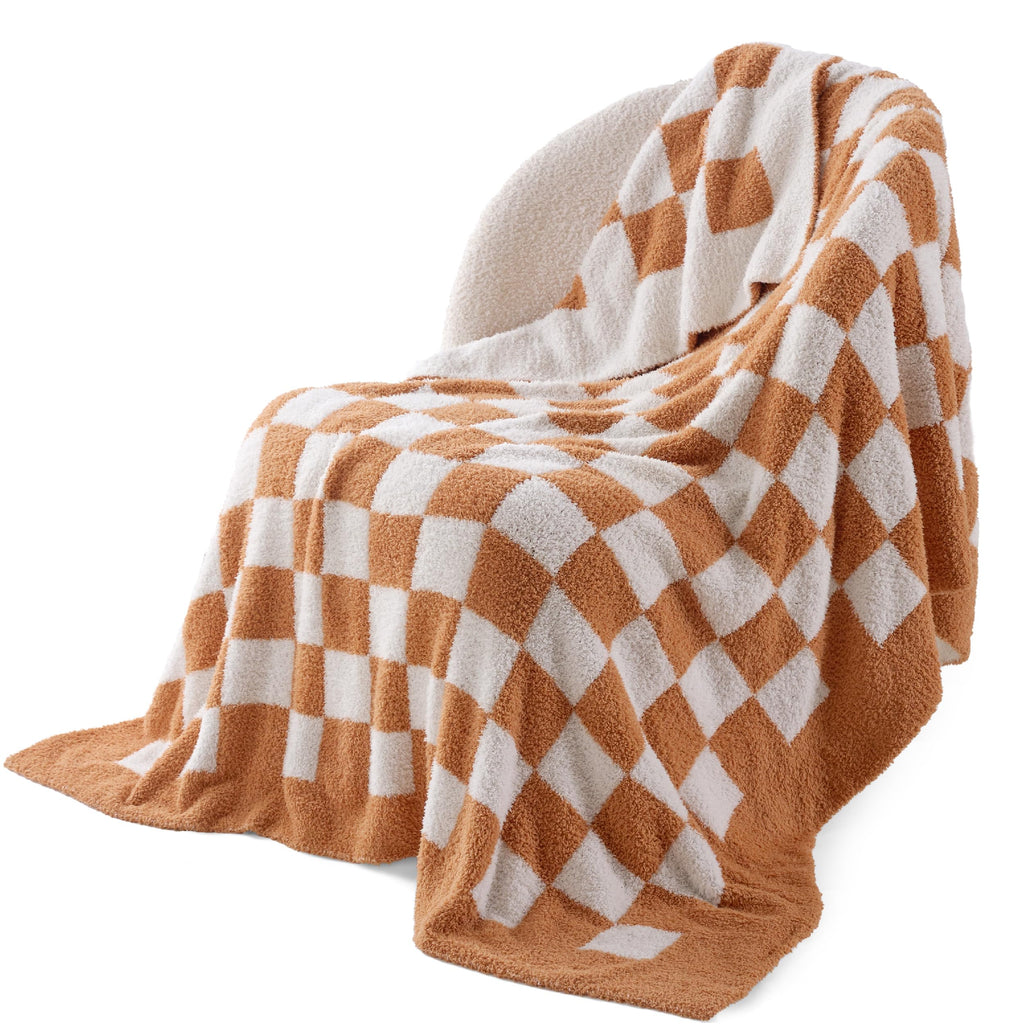 Bedsure GentleSoft Checkered Throw Blanket for Couch - Super Soft Cozy & Warm Knit Burnt Orange Blanket, Breathable, Lightweight & Fluffy Plaid Blankets for Bed, Sofa, Gifts for Women, 50x60 Inches