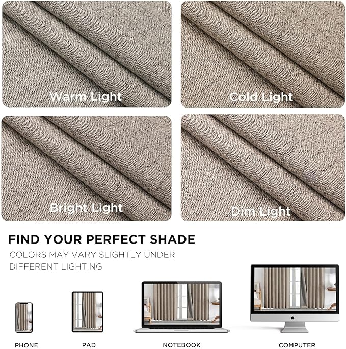 Joydeco Linen Blackout Curtains for Bedroom - 100% Light Blocking 1 Panels, Linen Drapes 100" W x 84" L, Thermal Insulated Room Darkening Curtains for Living Room, Rod Pocket & Back Tabs