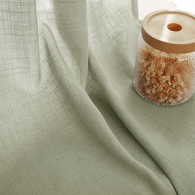 Linen Blend Sage Green Curtains 96 inch Length 2 Panels for Bedroom Back Tab Light Filtering Semi Sheer Drapes Linen Cotton Textured Light Green Airy Modern Farmhouse Living Room Sage Aesthetic Decor
