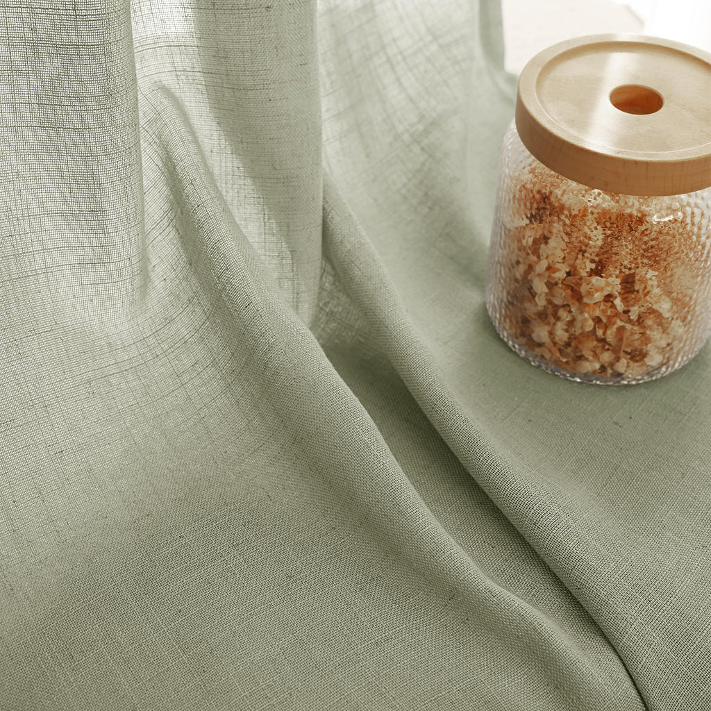 Linen Blend Sage Green Curtains 96 inch Length 2 Panels for Bedroom Back Tab Light Filtering Semi Sheer Drapes Linen Cotton Textured Light Green Airy Modern Farmhouse Living Room Sage Aesthetic Decor