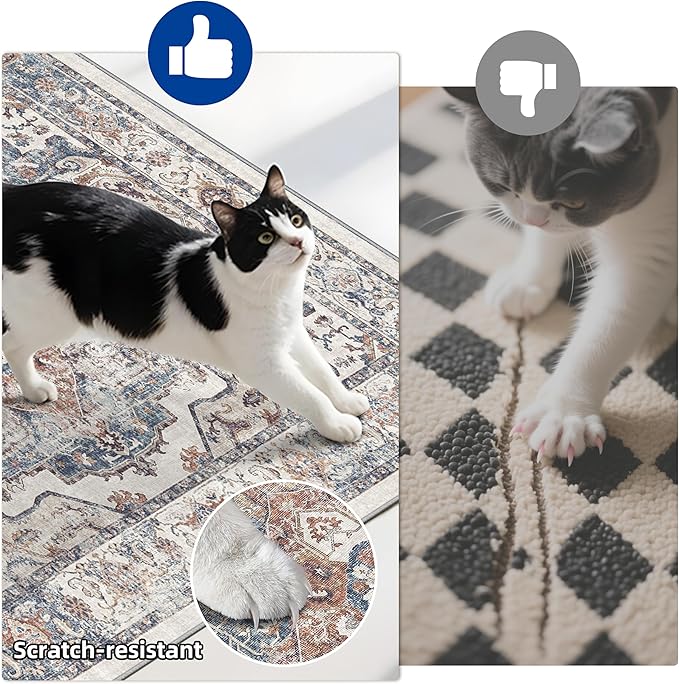 4 Pieces Kitchen Rug Set: Washable Water Resisitant Carpet for Sink Stove Area Soft Floor Mats with Non-Slip Backing for Bathroom Low-Pile Runners for Family with Elderly Dogs(2x3+2x4+2x5+2x6,Brick)