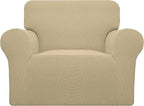 Easy-Going Stretch Chair Sofa Slipcover 1-Piece Couch Sofa Cover Furniture Protector Soft with Elastic Bottom for Kids, Pet. Spandex Jacquard Fabric Small Checks (Chair, Beige)