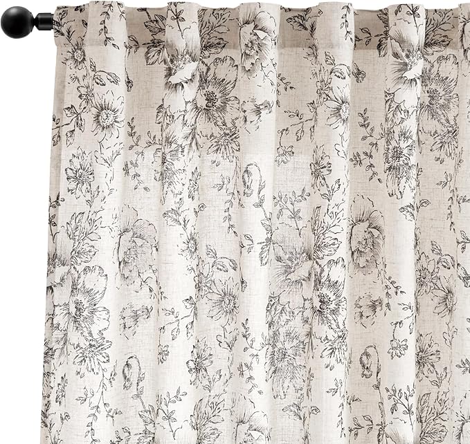 jinchan Vintage Floral Linen Curtains 102 Long for Living Room 2 Panels