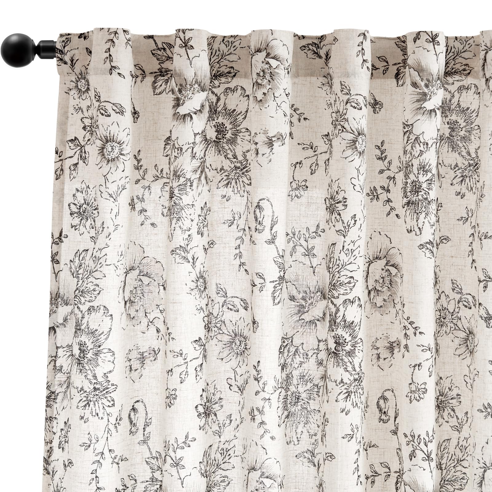 jinchan Vintage Floral Linen Curtains 96 Long for Living Room 2 Panels