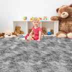 JiaoBaba Tie Dye Grey Soft Shaggy Fluffy Rug for Living Room 6x9ft Anti-Skid Durable Area Rug Mat Bedside Throw Rug for Bedroom Kids Room Boys Teens Nursery Dorm Office Home Decor Carpets