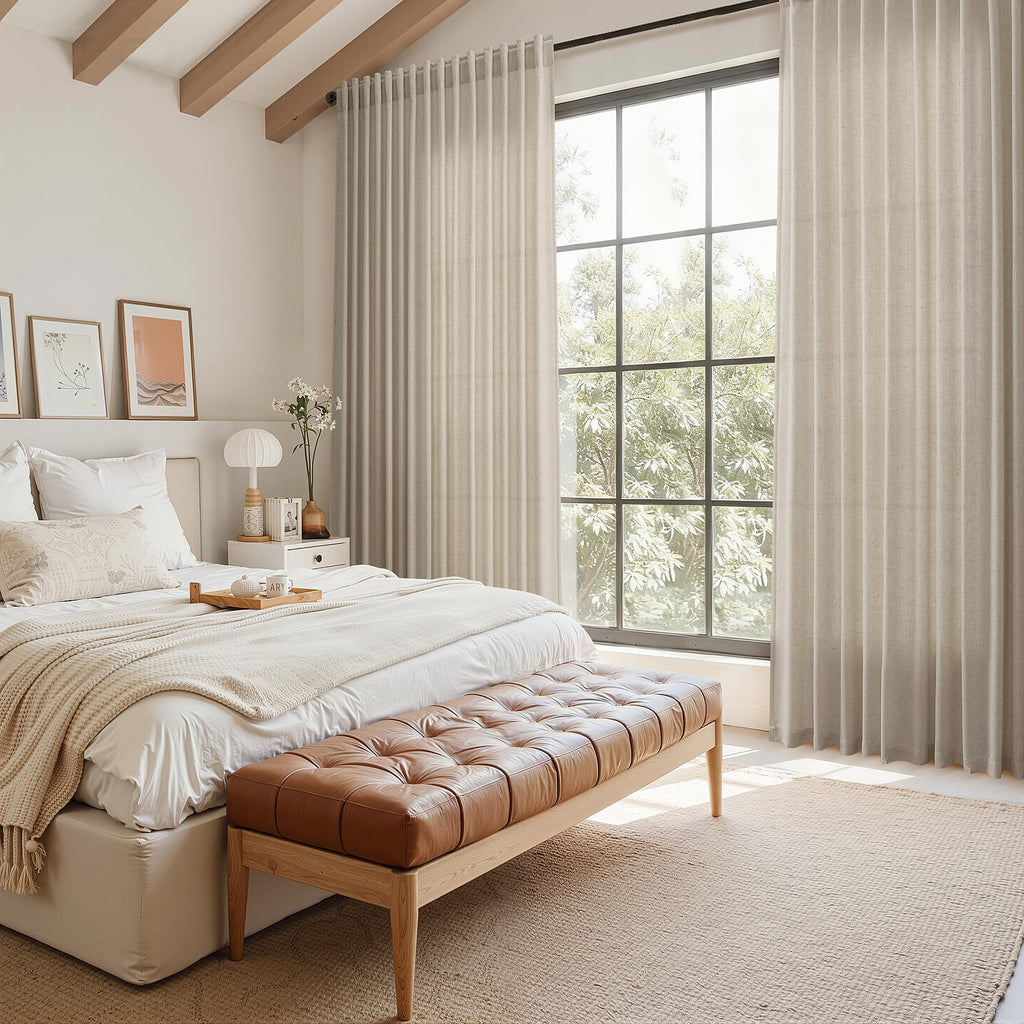 Nanspring Modern Farmhouse Linen Curtains 96 Inches Long for Living Room Cobblestone Light Filtering Semi Sheer Curtain Back Tab and Rod Pocket Coastal Decor Drapes for Bedroom 52x96, 2 Panels