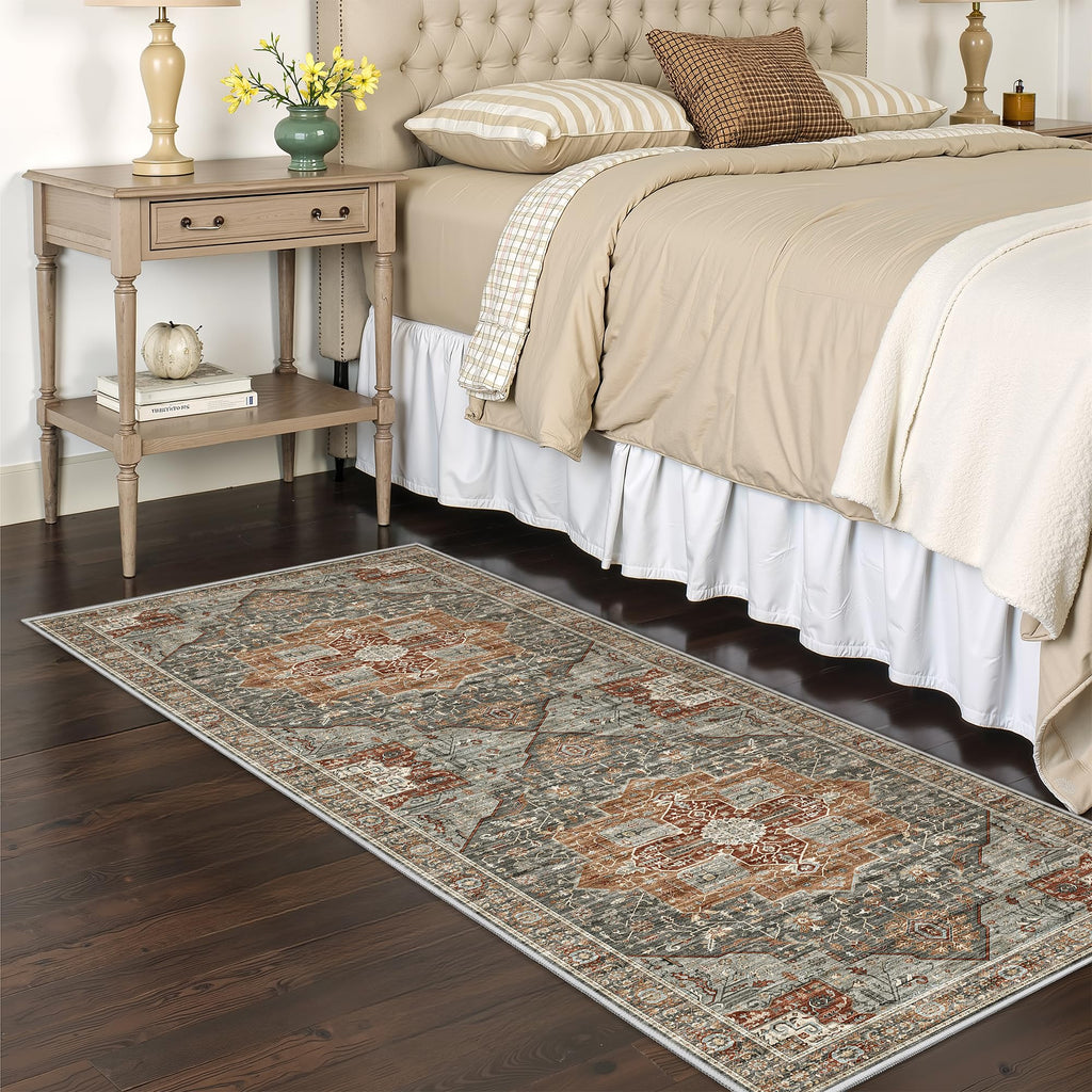 Restydon Runner Rug 2x6, Non Slip Washable Rugs for Hallways,Grey/Brown/Tan