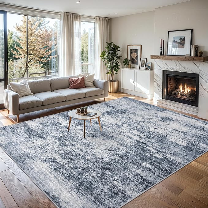 Area Rugs Living Room Rug - 5x7 Washable Modern Abstract Soft Neutral Non-Slip Carpet Large Indoor Floor Thin Carpets for Bedroom Dining Room Farmhouse Nursery Home Office Grey Blue