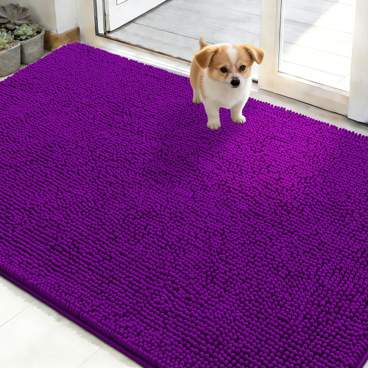OLANLY Dog Door Mat for Muddy Paws 48x30, Super Absorbent Chenille Mud Mat