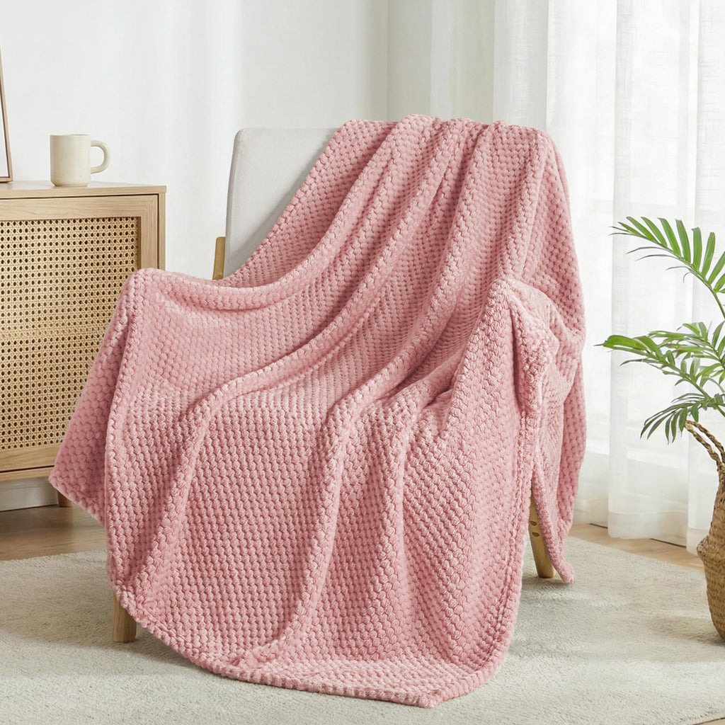 Exclusivo Mezcla Soft Waffle Fleece Bed Blanket Twin Size, Pink