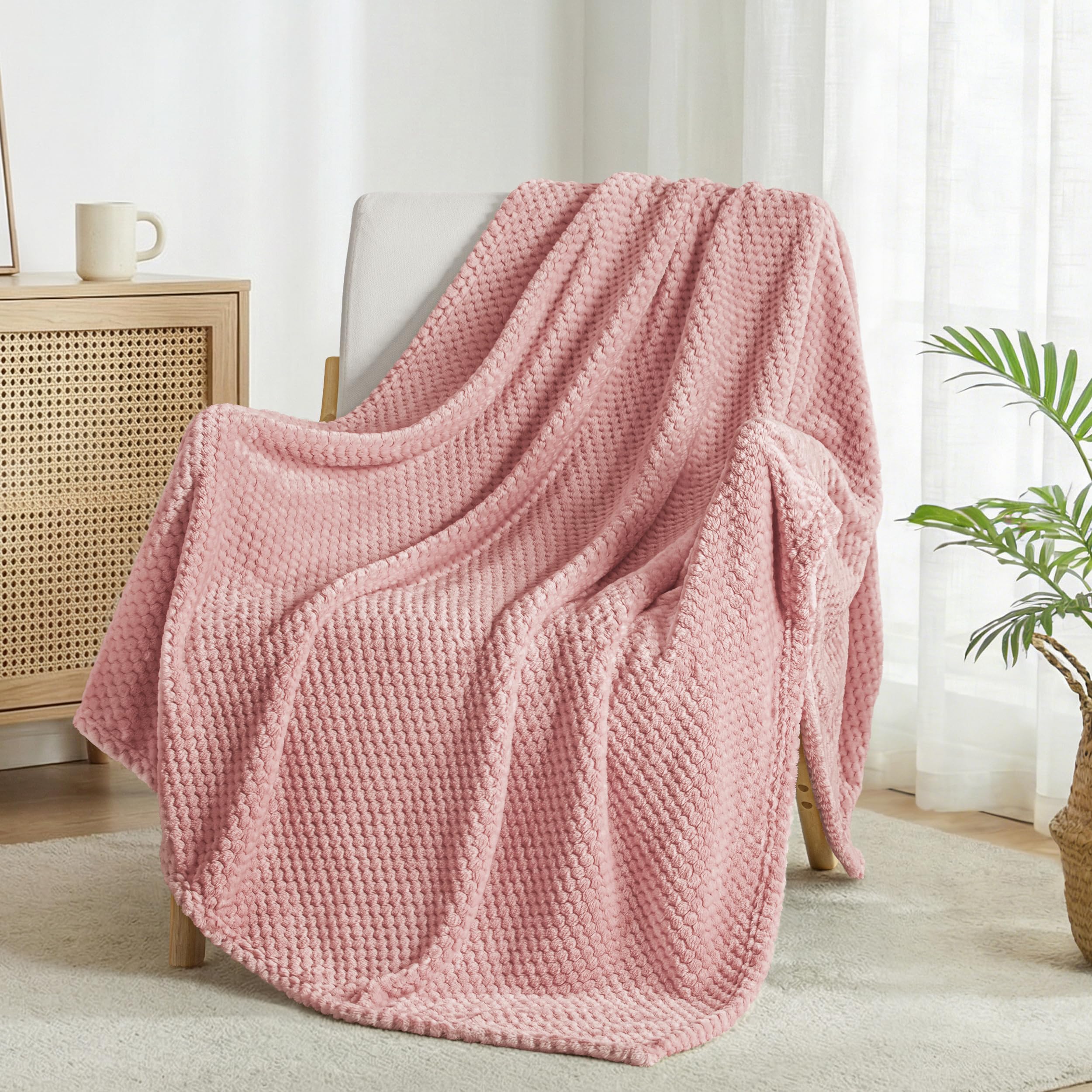 Exclusivo Mezcla Soft Waffle Fleece Bed Blanket Twin Size, Pink