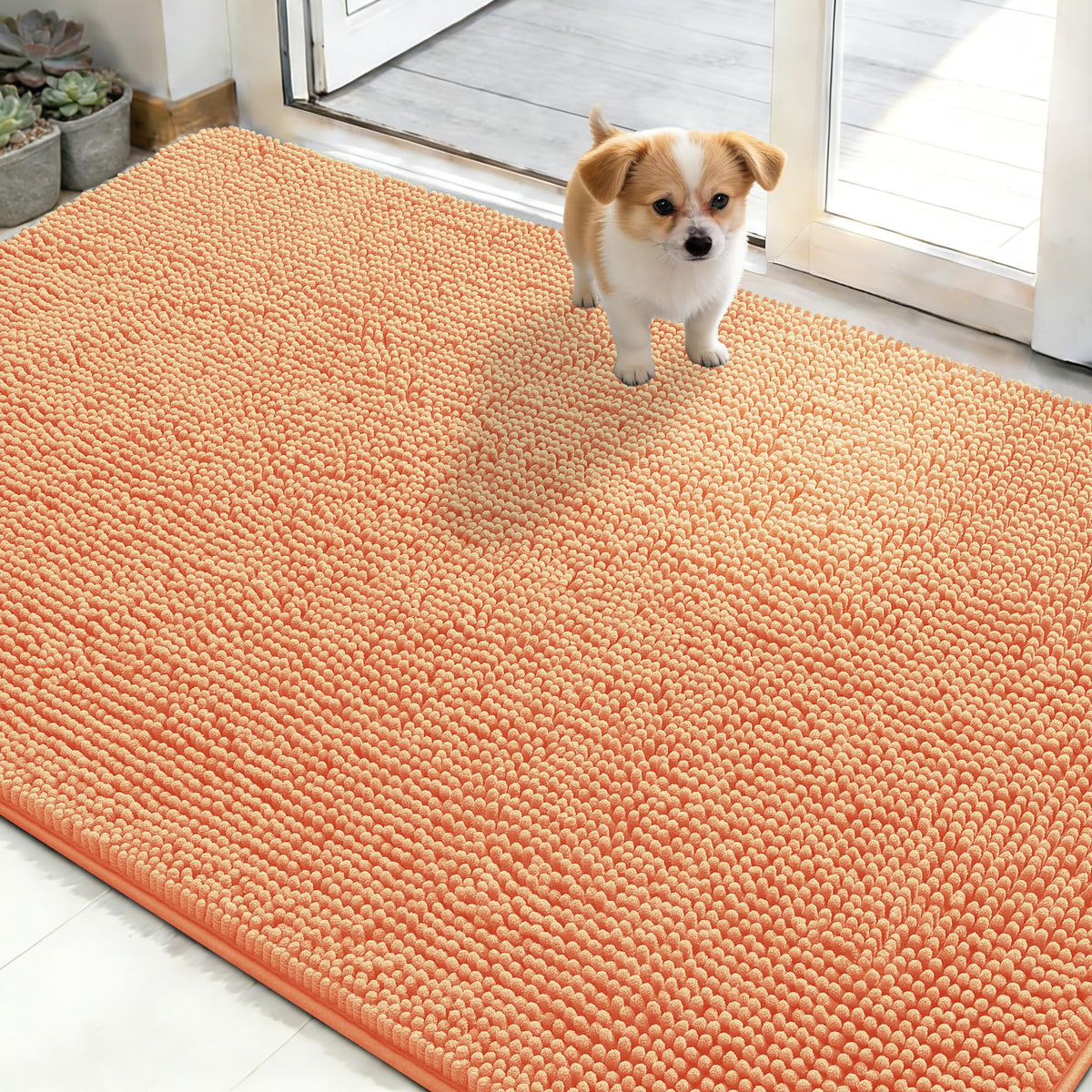 OLANLY Dog Door Mat for Muddy Paws 50x30, Super Absorbent Chenille Mud Mat